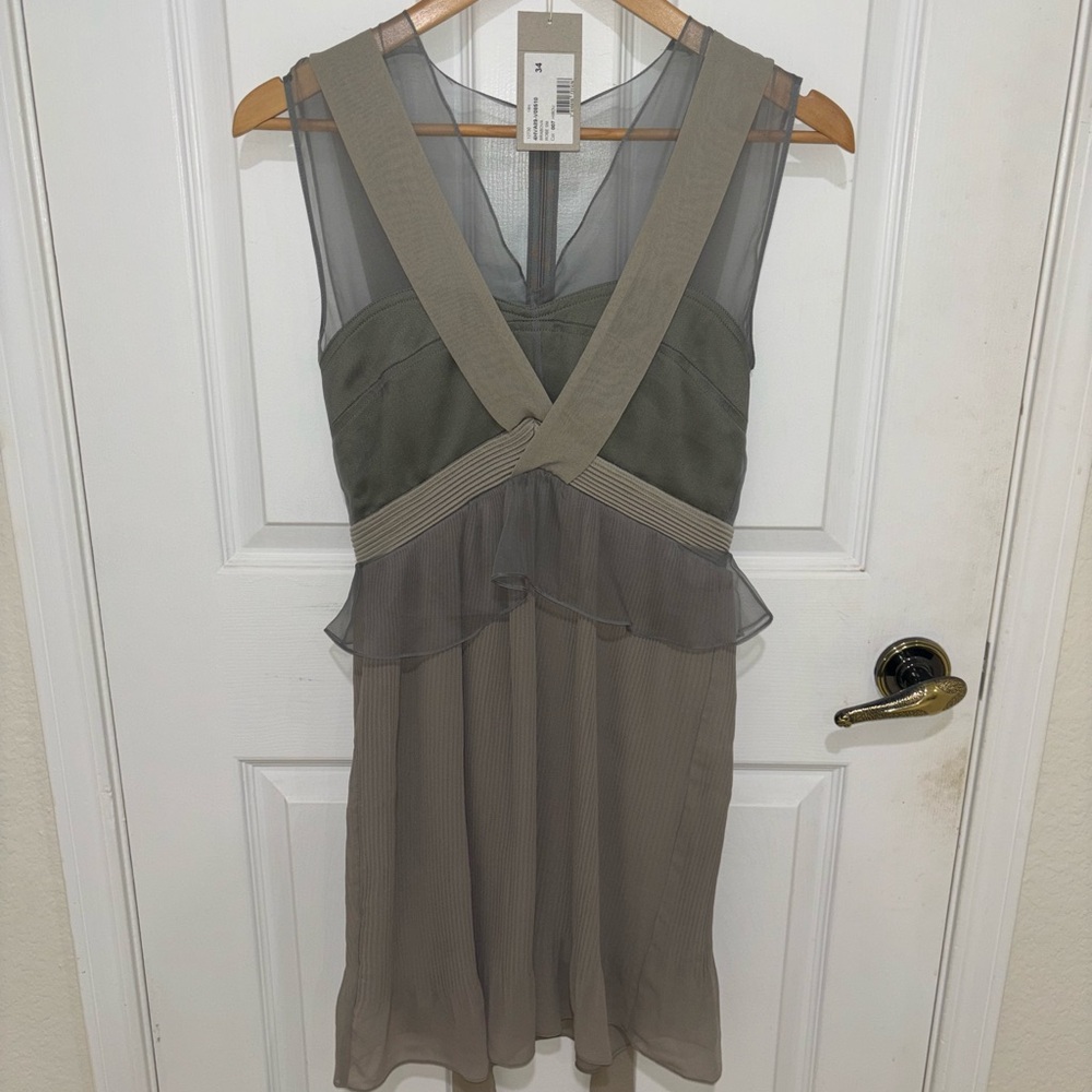 Vanessa Bruno Sheer Panel Midi Dress in Gray